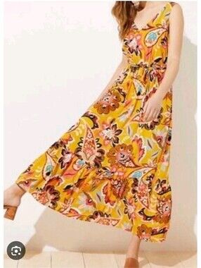 LOFT Medallion Maxi Dress yellow Cotton Plus Size 20